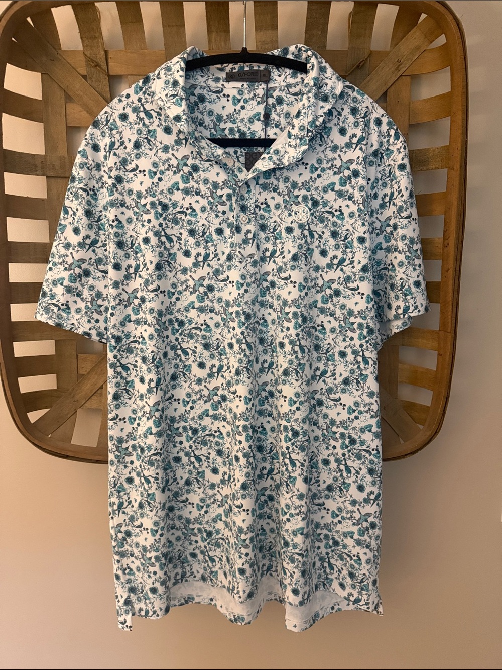 G/FORE Botanic Garden Tech Golf Polo Teal and White Polo